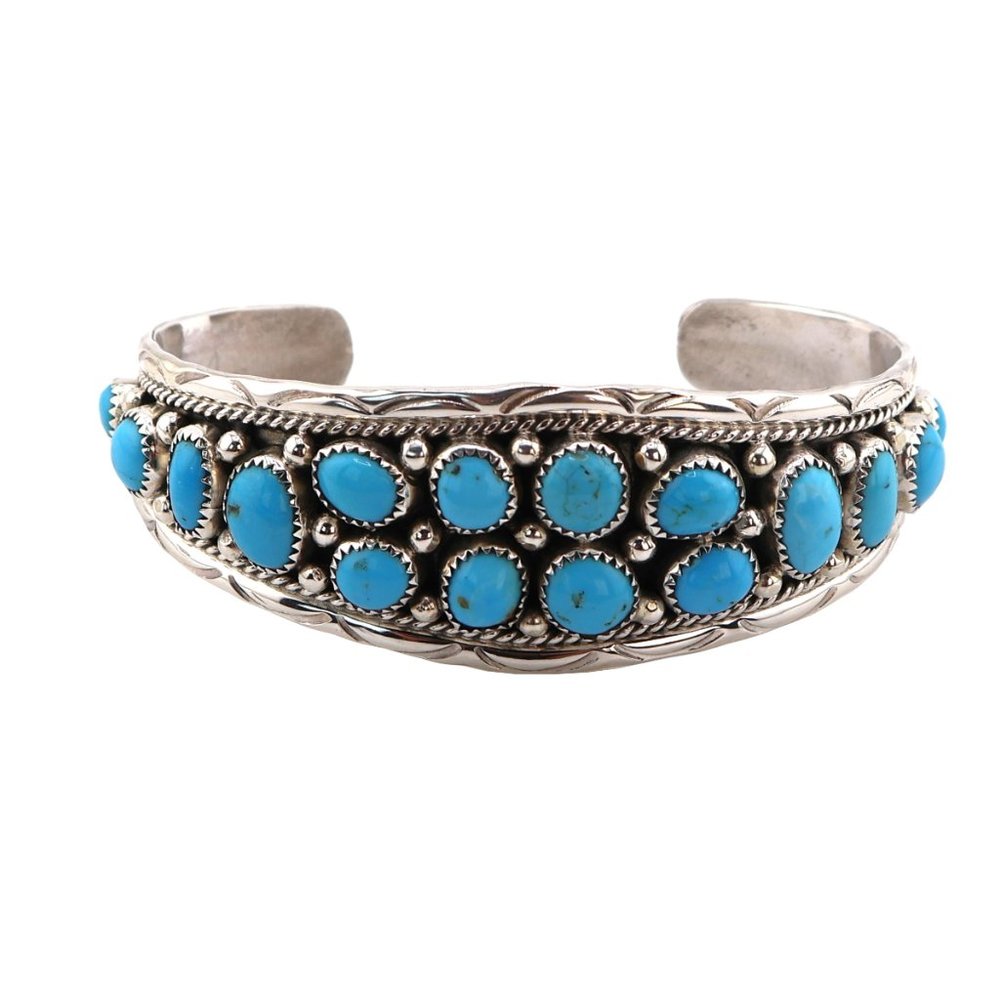 Navajo Bracelet Cluster Turquoise Jewelry‎ Sterling Silver NA Women's Sz 6.25 **